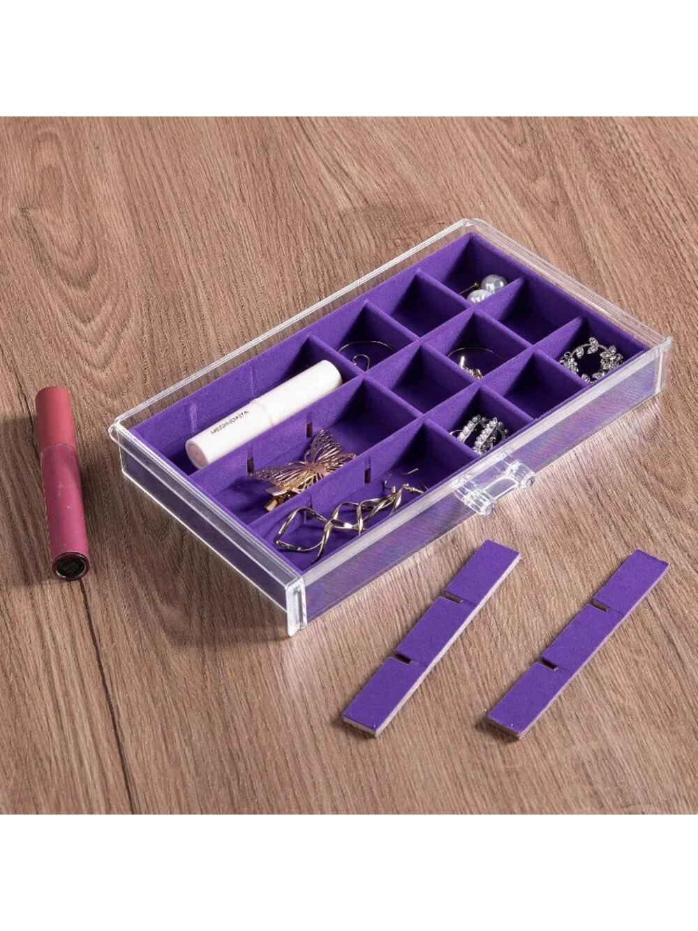 Acrylic Purple Jewelry Box5 Drawer Organizer 61 Grid Earring Bracelet Storage